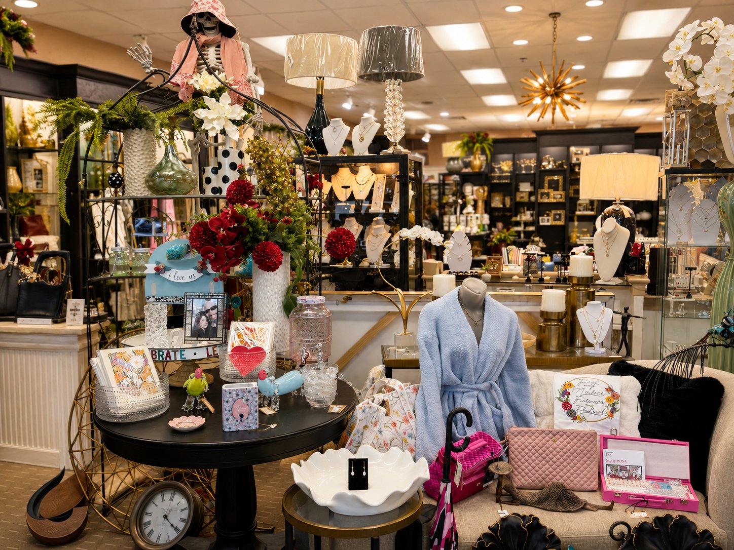 Inside The Things I Love — a layered, treasure-filled view of décor, jewelry, candles, accessories, and gifts on the boutique floor